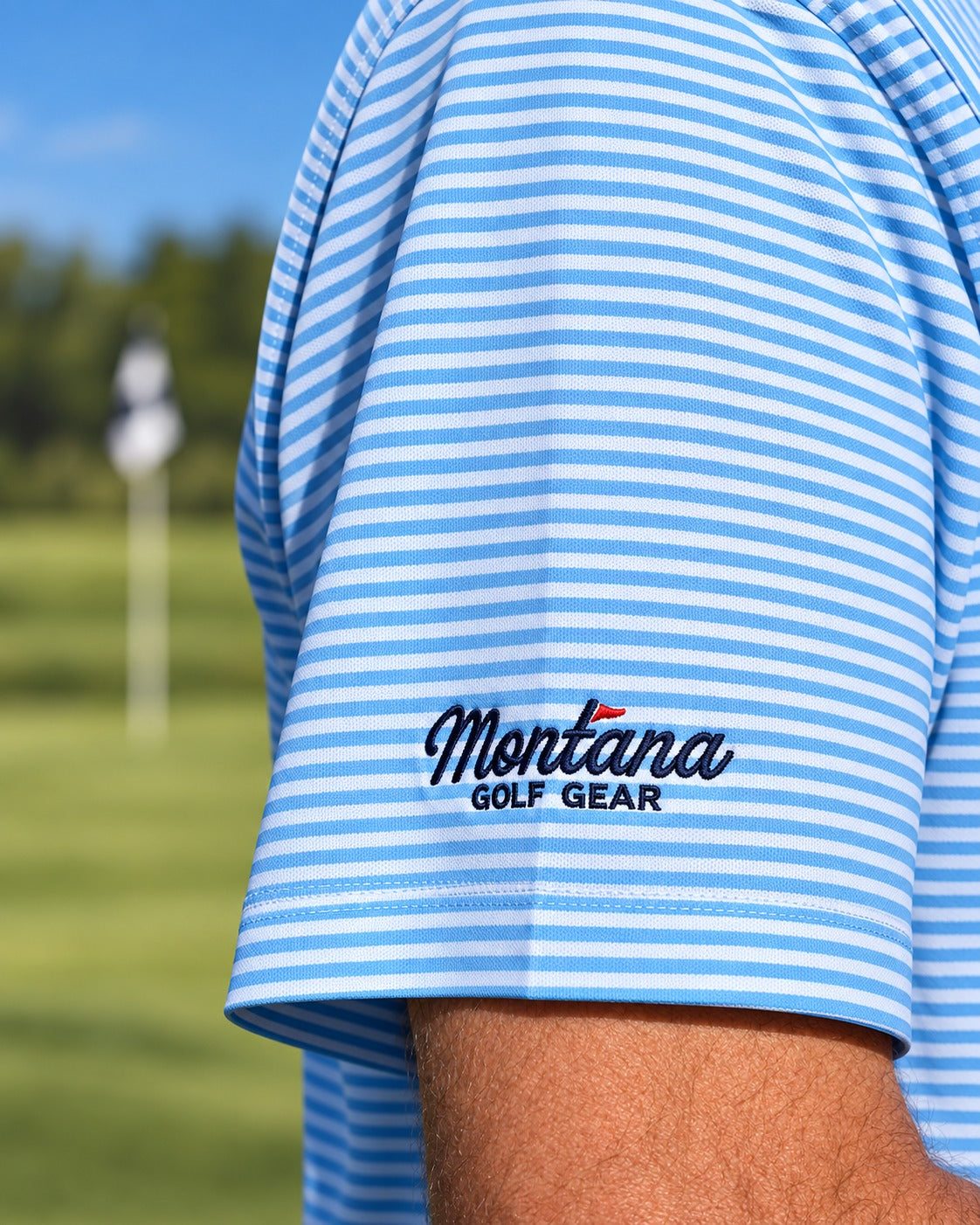 Clark Stripe Performance Mesh Polo - Big Sky Blue