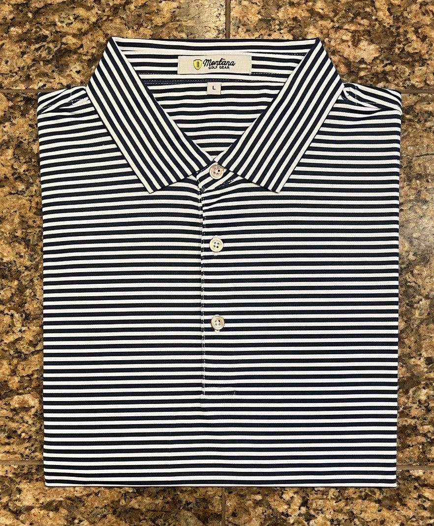Clark Stripe Performance Mesh Polo - Navy
