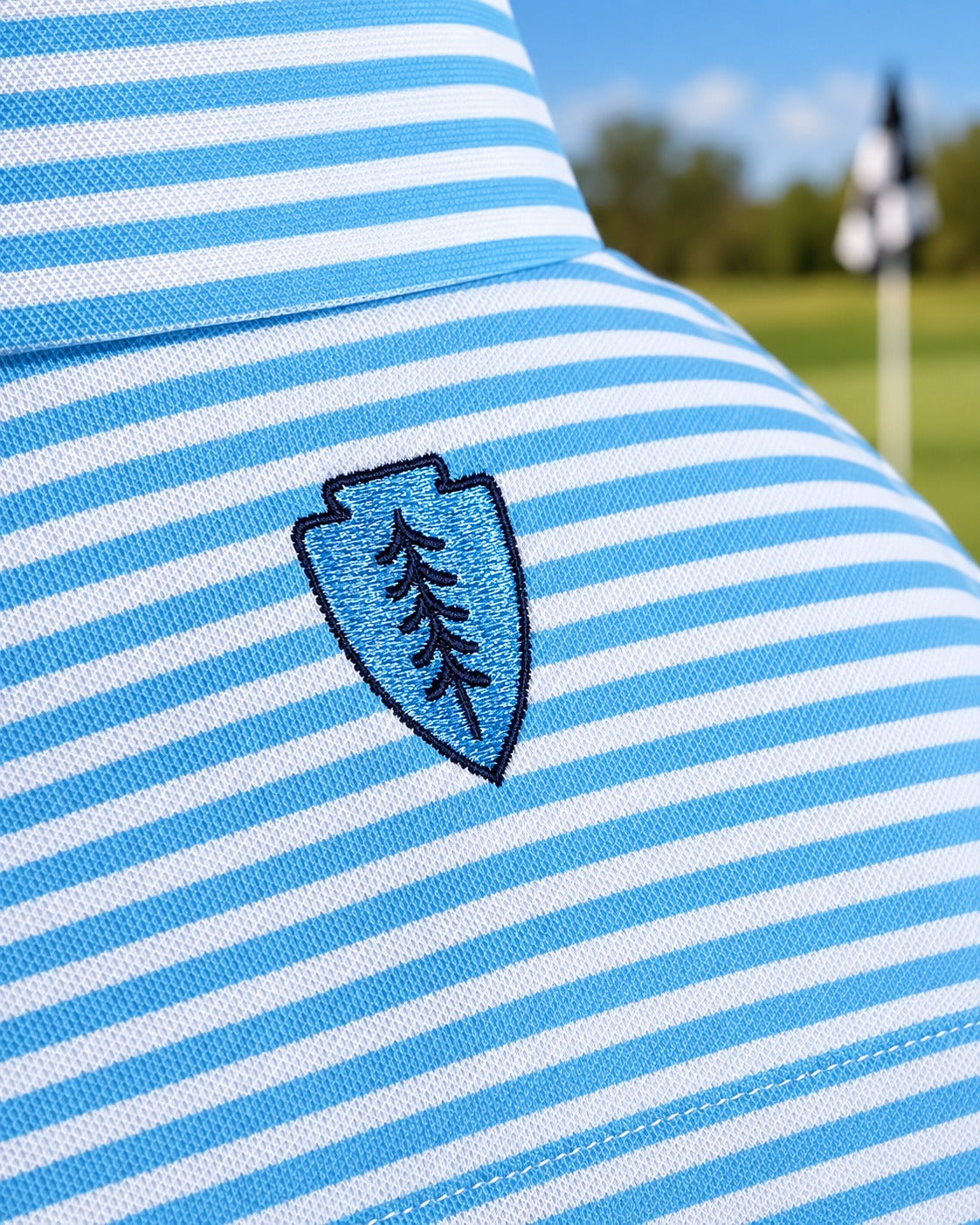 Clark Stripe Performance Mesh Polo - Big Sky Blue